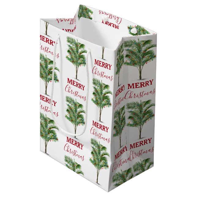 Tropical Palm Tree Christmas Tree Holiday Medium Gift Bag (Front Angled)