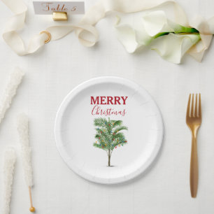 Tropical Palm Tree Christmas Tree Holiday Paper Plate