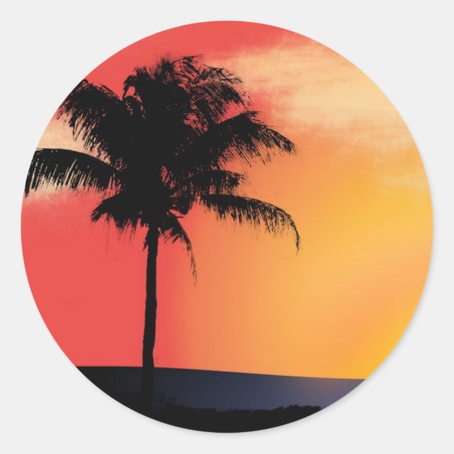 Tropical palm tree classic round sticker (Front)