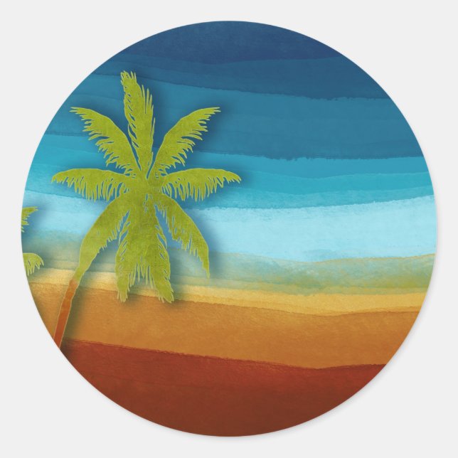 Tropical Palm Tree Classic Round Sticker (Front)