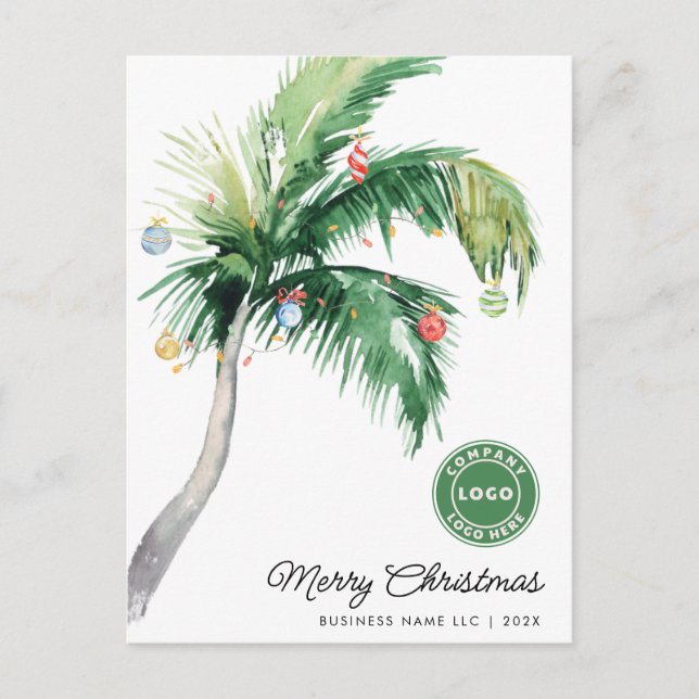 Tropical Palm Tree Coastal Business Logo Christmas Holiday Postcard (Front)