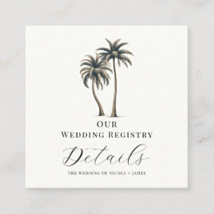 Tropical Palm Tree Coastal Wedding Registry QR Square Business Card