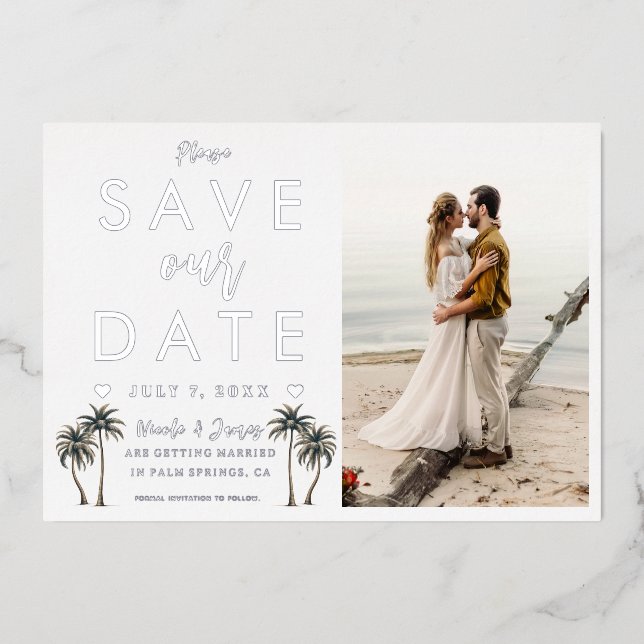 Tropical Palm Tree Coastal Wedding Save the Date (Front)