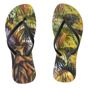 Tropical Palm Tree Colourful Original Painting Thongs
