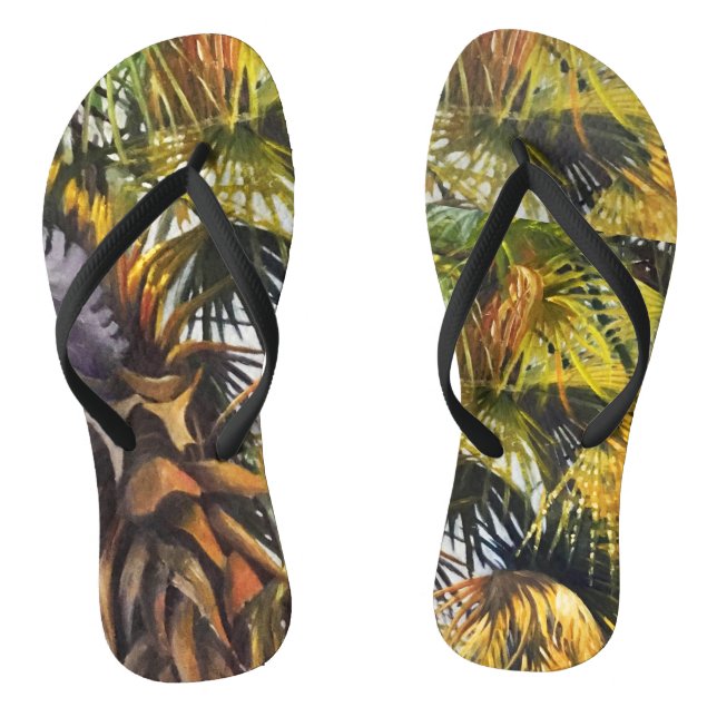 Tropical Palm Tree Colourful Original Painting Thongs (Footbed)