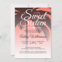 Tropical Palm Tree Coral Sweet 16 16th Birthday