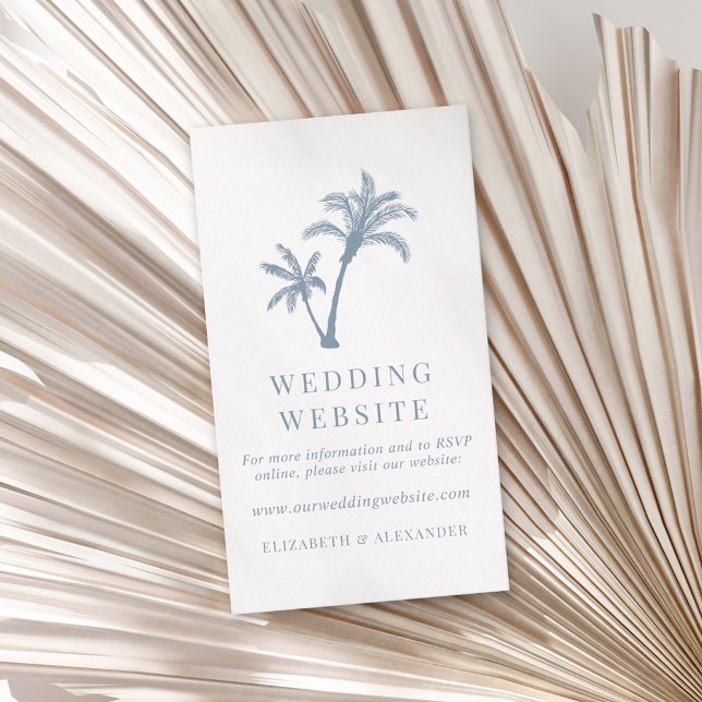 Tropical Palm Tree Dusty Blue Wedding Website Enclosure Card (Creator Uploaded)
