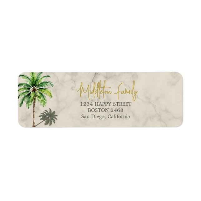 Tropical Palm Tree Elegant Creme Family Return Address Label (Front)