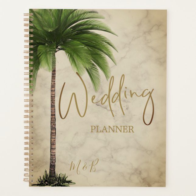 Tropical Palm Tree Elegant Modern Gold Wedding Planner (Front)