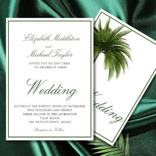 Tropical Palm Tree Elegant Modern Green Wedding Invitation