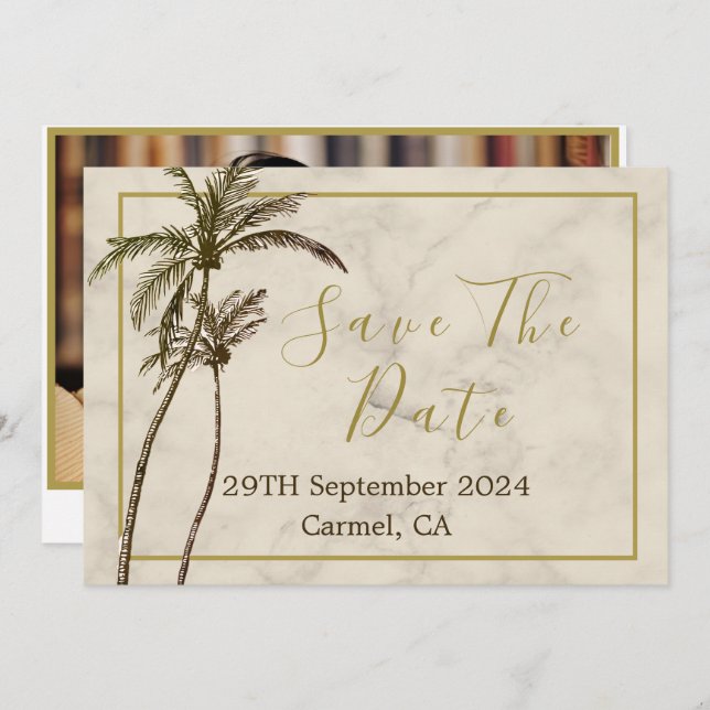 Tropical Palm Tree Elegant Modern Rustic Wedding Save The Date (Front/Back)