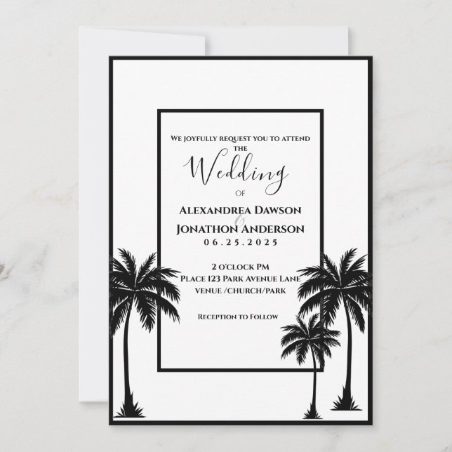 Tropical Palm Tree Elegant Wedding Invitation (Front)