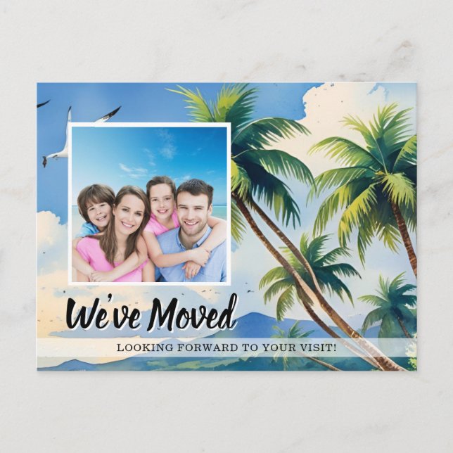  Tropical Palm Tree Family We've Moved Moving Announcement Postcard (Front)