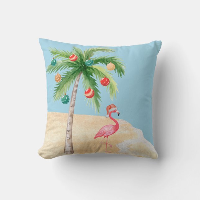 Tropical Palm Tree Flamingo Holiday  Cushion (Front)