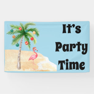 Tropical Palm Tree Flamingo Holiday Party  Banner
