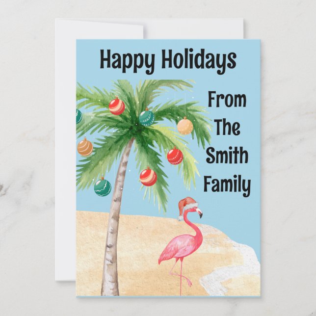 Tropical Palm Tree Flamingo Holiday Party  Card (Front)