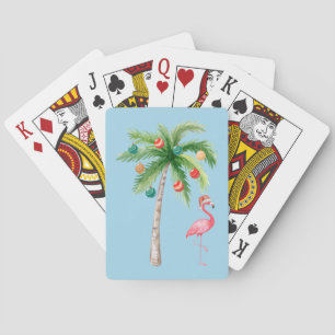 Tropical Palm Tree Flamingo Holiday Party  Playing Cards