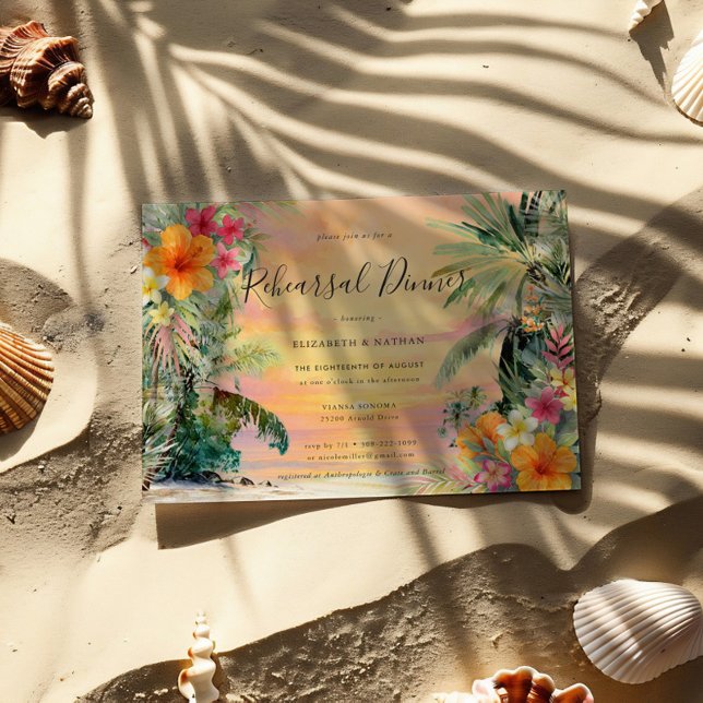 Tropical Palm Tree Floral Beach Rehearsal Dinner Invitation (Creator Uploaded)