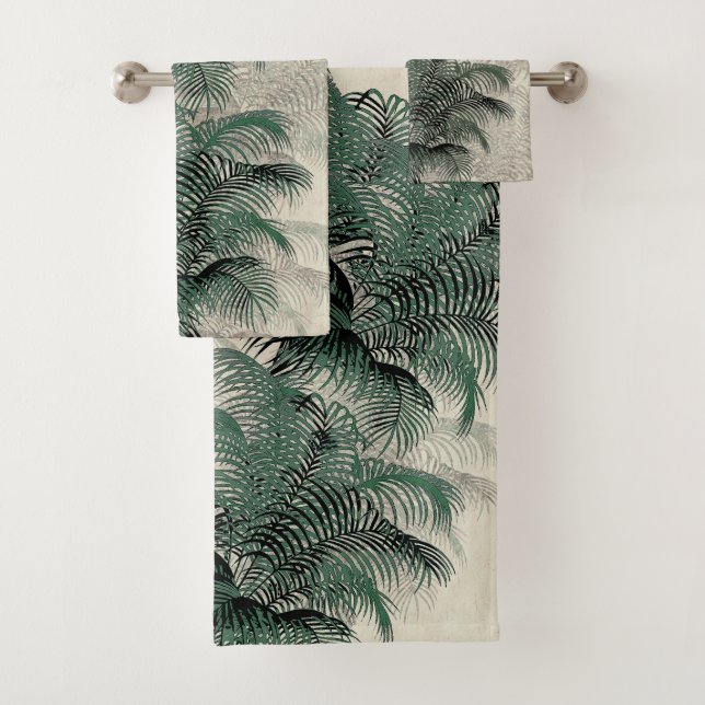 Tropical Palm Tree Frond Leaves Art Bath Towel Set (Insitu)