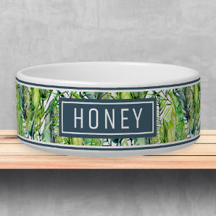 Tropical Palm Tree Fronds Name Template Pet Bowl