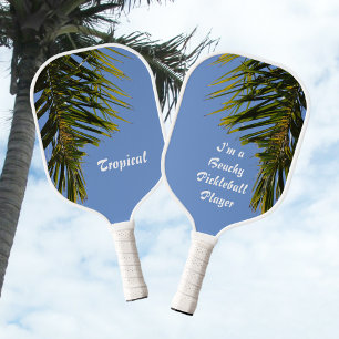 Tropical Palm Tree Fronds Sky Blue Customisable Pickleball Paddle