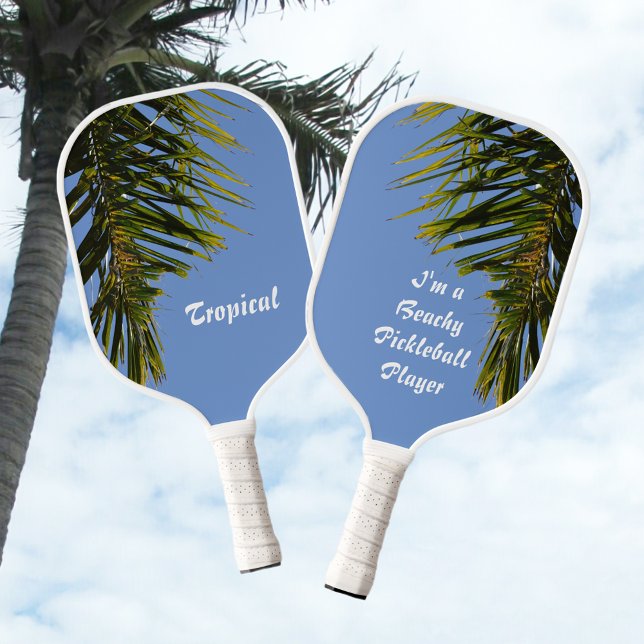 Tropical Palm Tree Fronds Sky Blue Customisable Pickleball Paddle (Creator Uploaded)