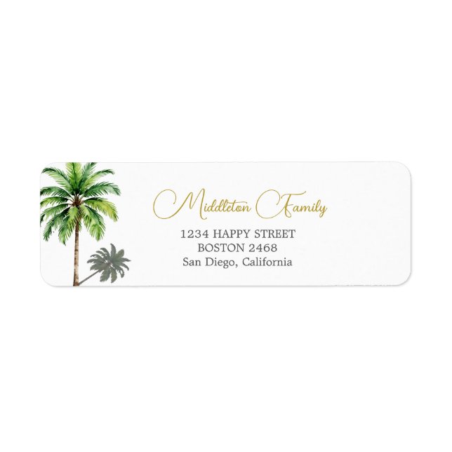 Tropical Palm Tree Gold Elegant Family  Return Address Label (Front)