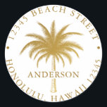 Tropical Palm Tree Gold Return Address  Classic Round Sticker<br><div class="desc">Create your own return address round sticker.  For more advanced customisation of this design,  please click the "customise further" link.</div>