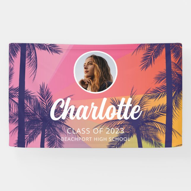 Tropical Palm Tree Graduation Banner (Horizontal)