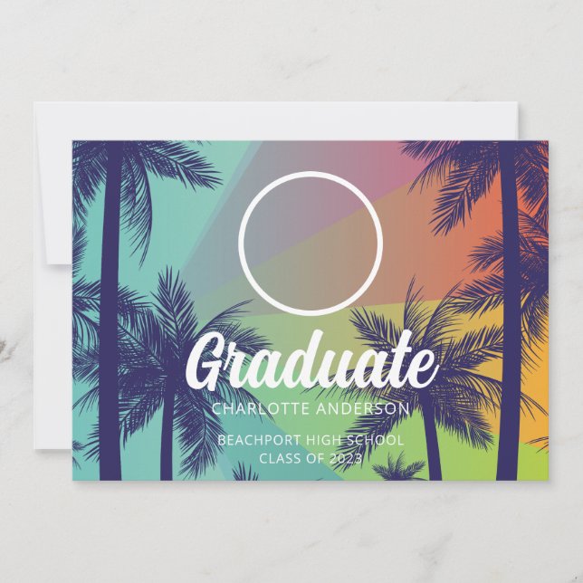 Tropical Palm Tree Graduation  Invitation (Front)
