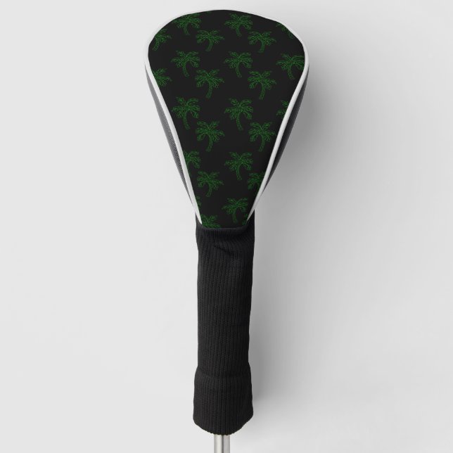 Tropical Palm Tree Green Contour Summer Vibes Art Golf Head Cover (Front)
