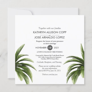 Tropical Palm Tree Green Wedding Card