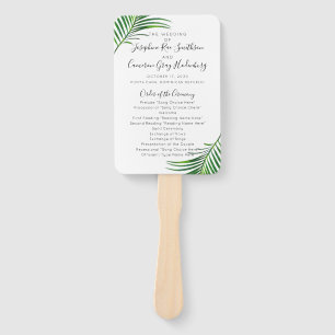 Tropical Palm Tree Greenery Beach Wedding Program Hand Fan