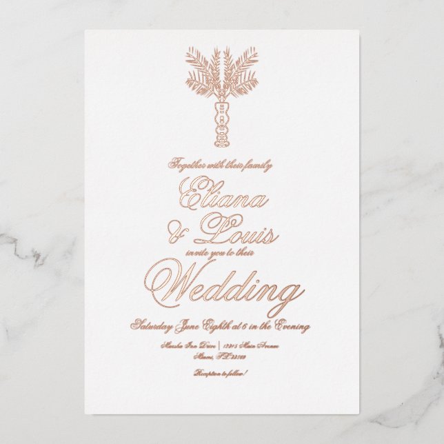 Tropical Palm Tree Hand Drawn Wedding Pressed  (Front)