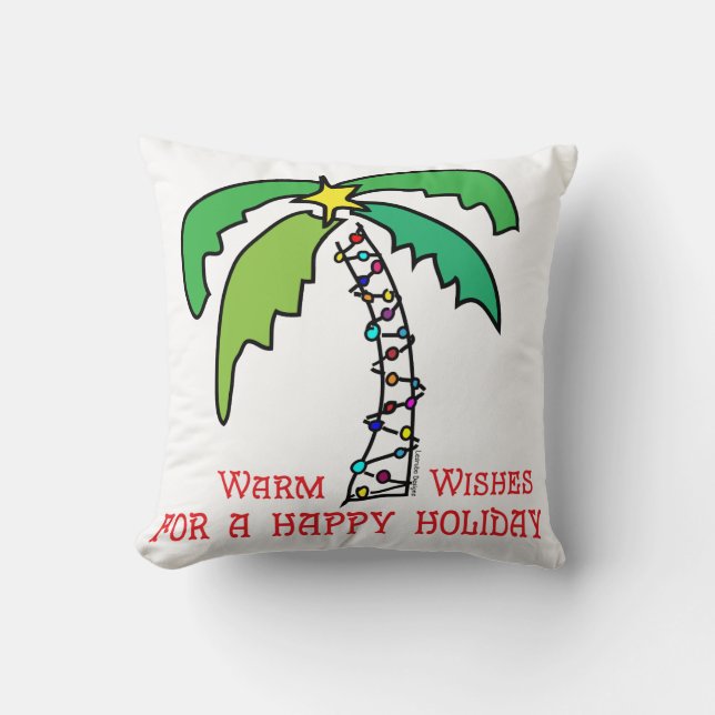 Tropical Palm Tree Happy Holidays Cushion (Front)