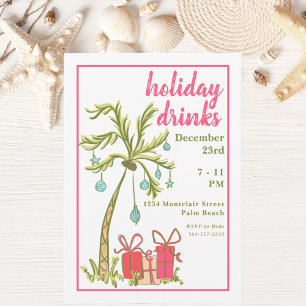 Tropical Palm Tree Holiday Drinks Party Invitation