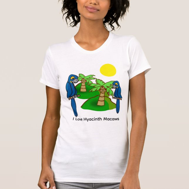 Tropical Palm Tree Hyacinth Macaw Art Tee Shirt (Front)