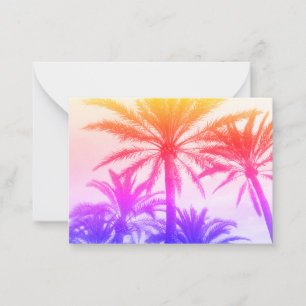 tropical palm tree in retro neon 80's summer vibe card