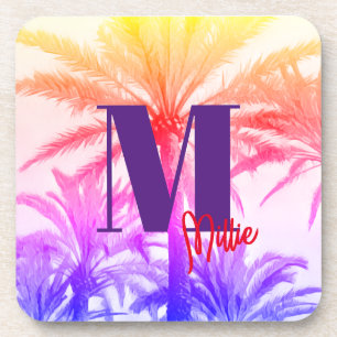 tropical palm tree in retro neon 80's summer vibe, coaster