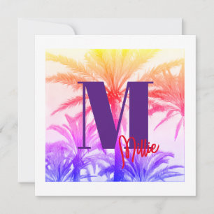 tropical palm tree in retro neon 80's summer vibe  invitation
