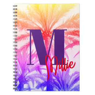 tropical palm tree in retro neon 80's summer vibe, notebook