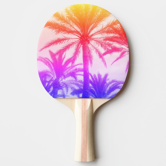 tropical palm tree in retro neon 80's summer vibe  ping pong paddle (Front)