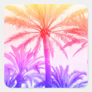 tropical palm tree in retro neon 80's summer vibe  square sticker