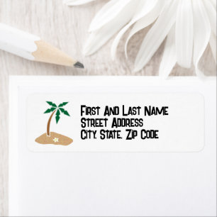 Tropical Palm Tree Island Getaway Cartoon Design Return Address Label