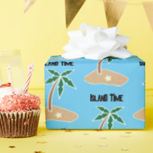 Tropical Palm Tree Island Getaway Cartoon Design Wrapping Paper
