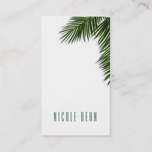 Tropical Palm Tree Leaf Elegant Summer Chic Custom Business Card (Front)