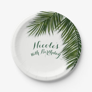 Tropical Palm Tree Leaf Elegant Summer Wedding Paper Plate