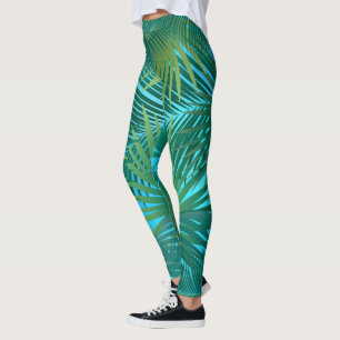 Tropical Palm Tree Leaves Jungle Green Leggings