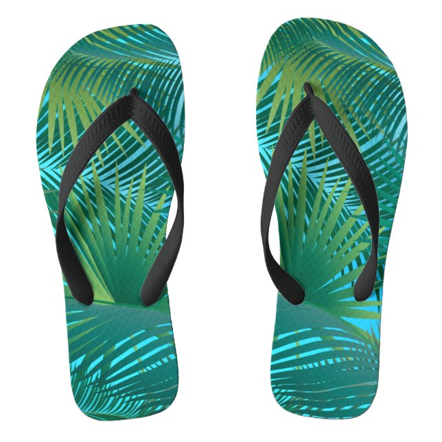 Tropical Palm Tree Leaves Jungle Green Thongs (Footbed)