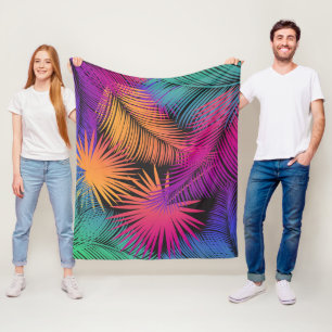 Tropical Palm Tree Leaves Jungle Rainbow Fleece Blanket